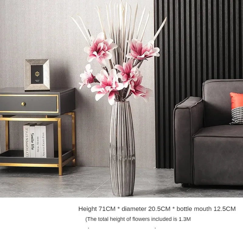 Nordic Ceramics Flower Vase for Entrance Light Luxury High-end Household Vase Large Electroplating Floor-standing Vase for Hotel